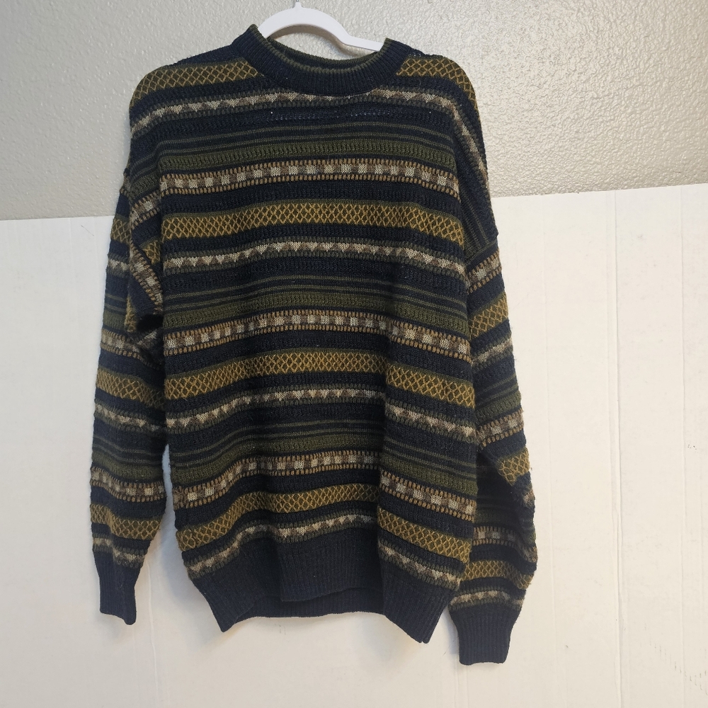 Vintage 90s Mens Hyde Park Fair Isle Sweater Sz Large Aztec Grandpa Cosby E0054